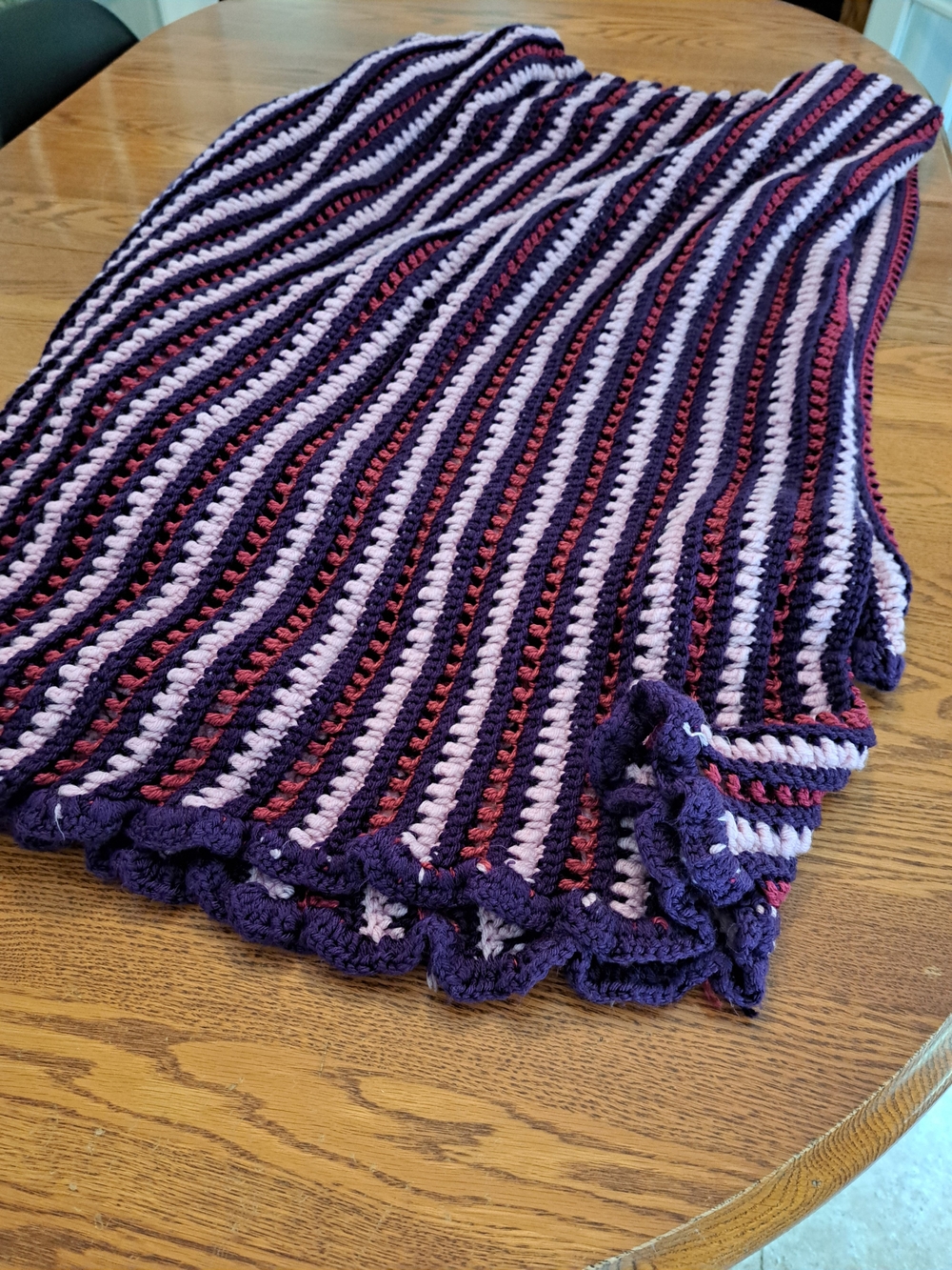 Handmade  Purple,Rose And Light pink Striped Crochet Blanket